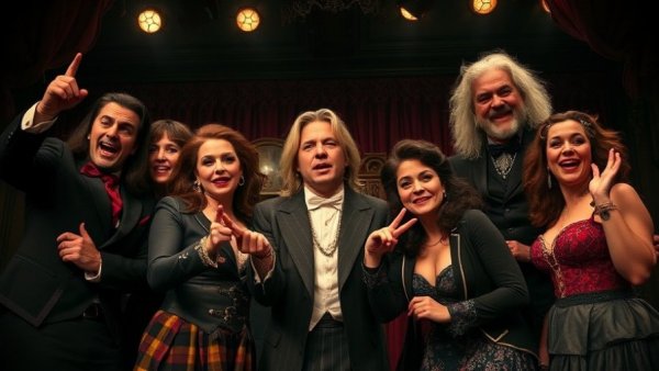 The Rocky Horror Show revival cast on a dramatic Gothic stage