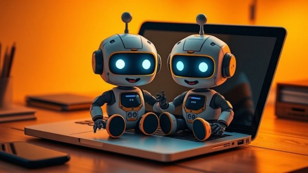Cartoon robots symbolizing Scality AI partnerships on a laptop.