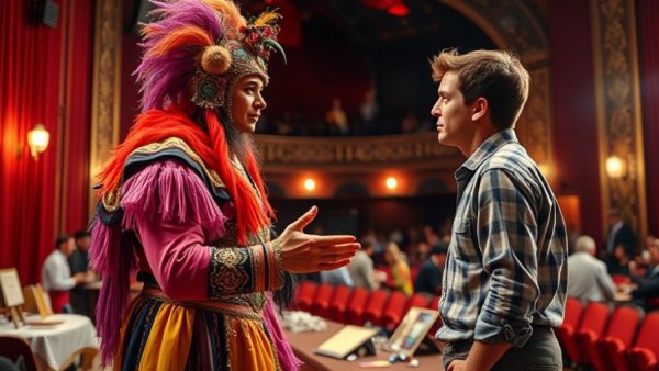 Gio Mazza reunites with Aladdin's Michael James Scott backstage.