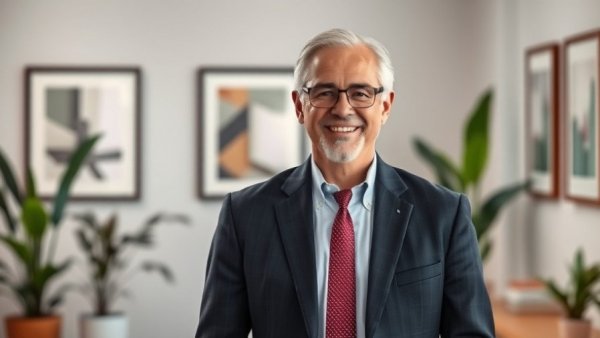 Middle-aged man in office for Liaison Outdoor Lighting Introduction.