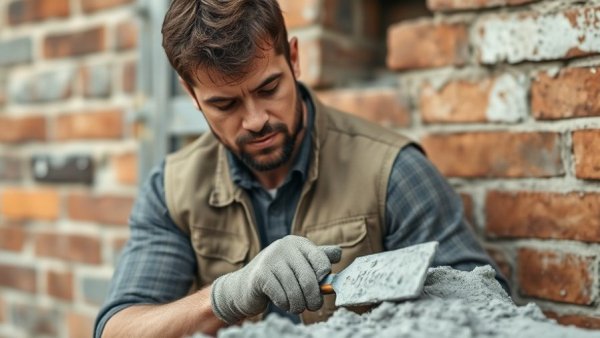 Worker applying self-healing concrete to a wall outdoors.