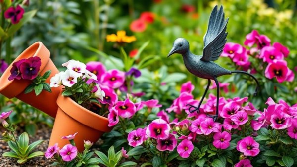 Creative & Frugal Garden Art Projects with pots and sculpture.