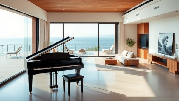 Net zero luxury home interior with ocean view and modern decor.