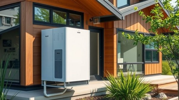 Sodium-ion battery system on contemporary house exterior.
