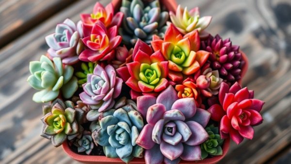 Vibrant succulents in a star-shaped planter, growing healthy.