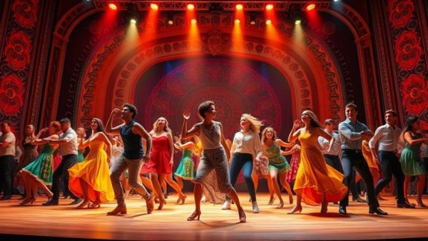 J.J. Pearce Theatre's dynamic musical performance with an expressive cast, vibrant lighting, and captivating stage design.