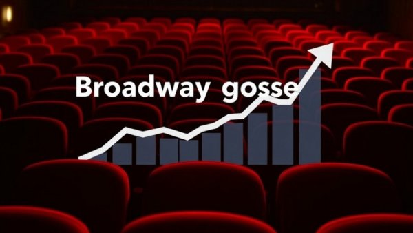 Broadway weekly grosses chart with theater seats backdrop.