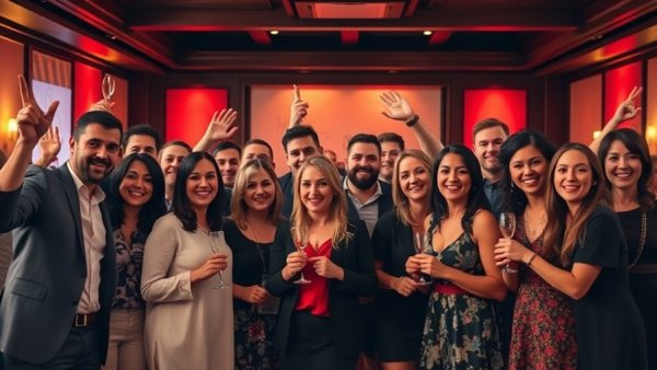 Group of people smiling at New York Drama Critics' Circle Awards event.