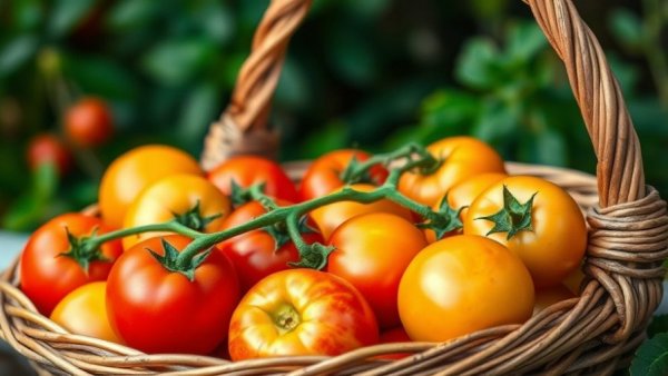 Vibrant tomatoes in basket showing how to grow tomatoes bounty.