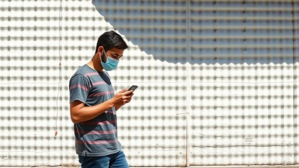 Person using a smartphone while walking outdoors, highlighting contact-tracing app limitations.
