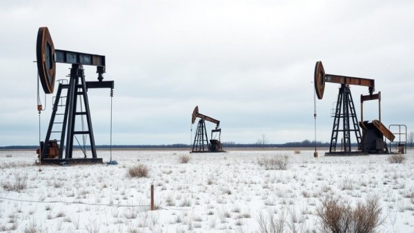 Abandoned oil wells in a snowy field repurposed for geothermal energy.