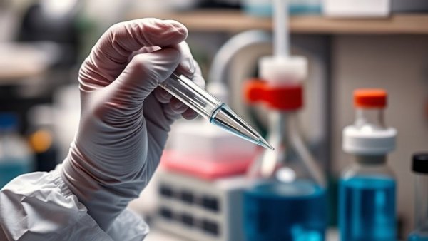 Scientific research in lab with gloved hands and pipette.
