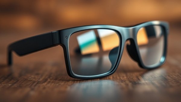 Close-up of Google Android XR smart glasses on wood surface.