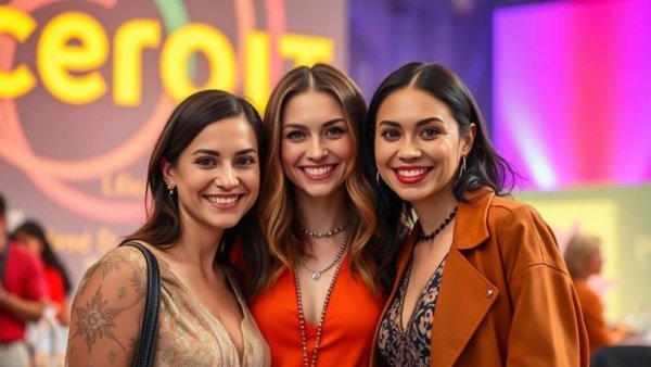Three women smiling at Celebrity Autobiography Broadway opening.