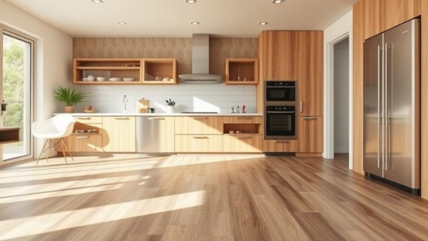 Modern kitchen showcasing LVP vs Ceramic Tile flooring contrast.