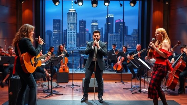 Stephen Colbert musical moments: Engaging stage performance with live orchestra.