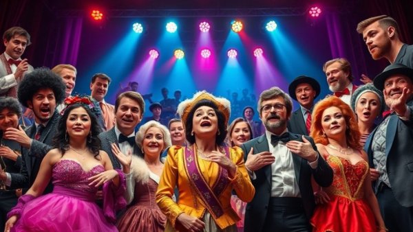 Vibrant collage of 2026 Tony Nominees for Best Musical Revival highlighting musicals.