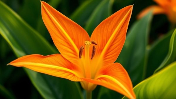 Vivid canna lily showcasing bright orange and yellow petals.