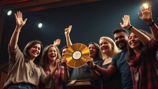 HADestown receiving Gold Certification on stage in a celebration moment.