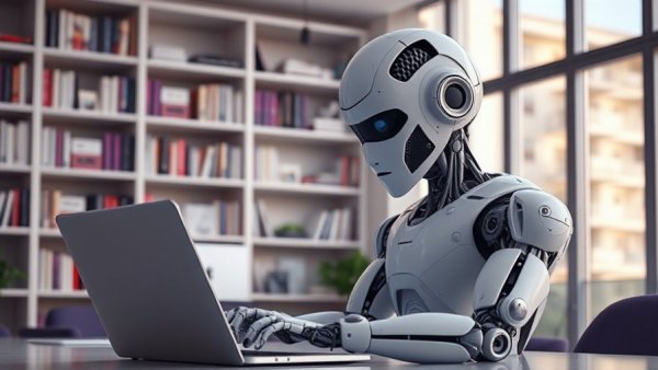 Futuristic robot working in an office symbolizing SEALSQ investment in EeroQ.