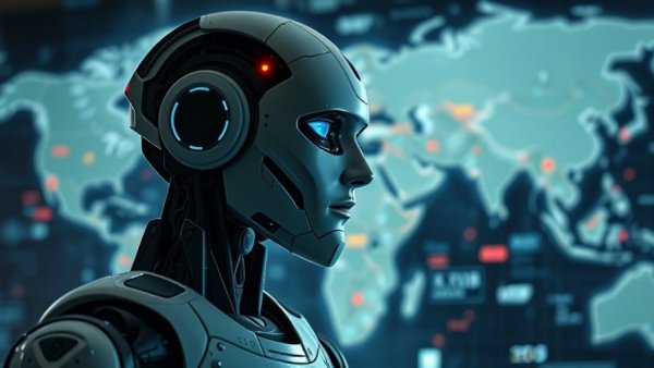 Futuristic humanoid robot symbolizing Nosto AI workflows Shopify innovation.