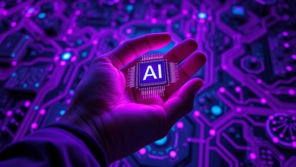 Futuristic AI interface illustrating AI agents completing tasks.