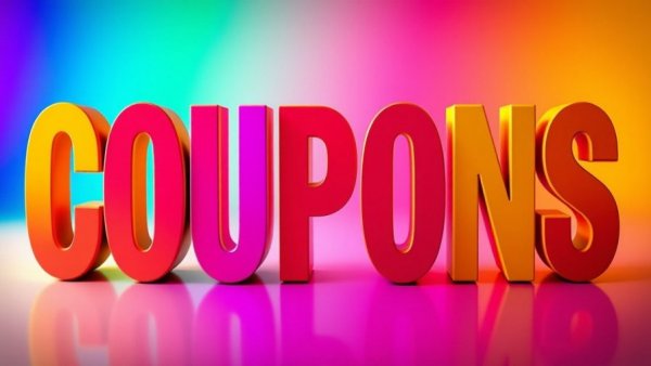 Coupon typography with colorful gradient background.