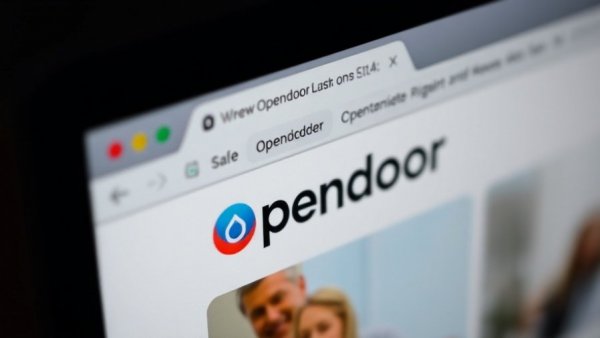 Close-up of Opendoor website on screen related to AI and outsourcing impact on jobs.