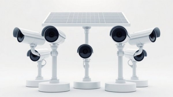 Wi-Fi and 4G-enabled cameras on display with solar panel.