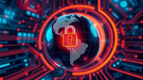 Futuristic IoT security concept with glowing earth and digital locks