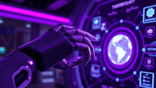Futuristic robotic hand utilizing a holographic interface for Power-Efficient Edge AI Solutions.