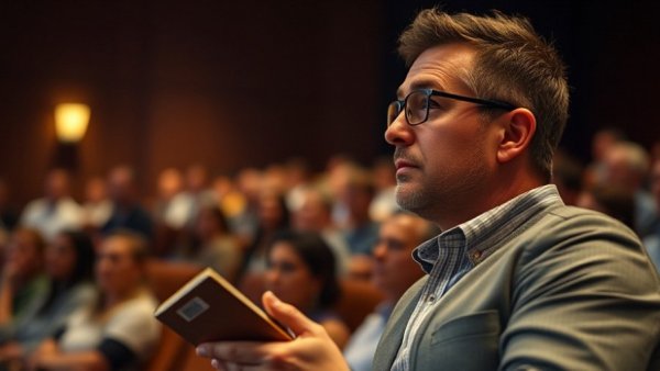 Focused man in panel discussing AI agents trained in video games