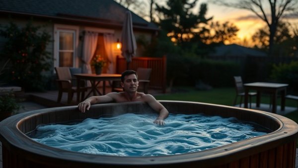 Cost to run a hot tub in 2026; serene backyard scene.