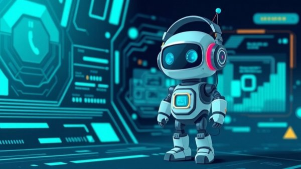 Cartoon robot next to digital interface, Google TV Streamer update theme