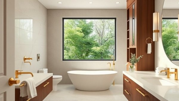 Stylish aging-in-place bathroom design with safety features.
