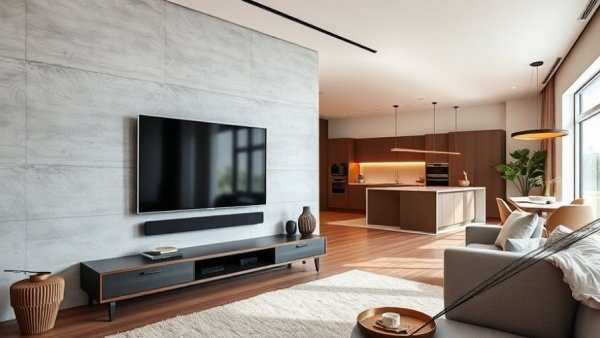 Modern living area with TV and built-to-order soundbar