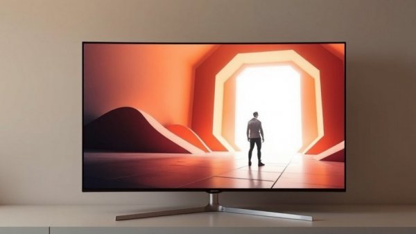 Samsung OLED monitor with futuristic portal scene for Prime Day deals.
