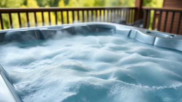 Cloudy hot tub water gently steaming outdoors