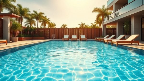 Luxurious outdoor pool area design with modern touches.