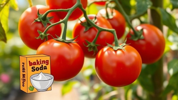 Tomatoes and baking soda in the garden close-up