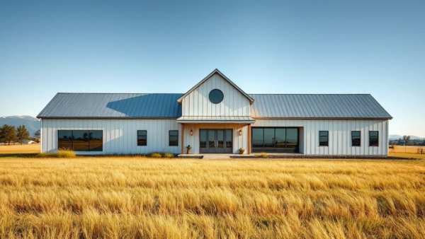 Modern Farmhouses Rethink Country Living with metal facade.
