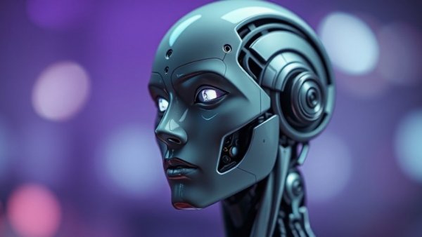 A sleek humanoid robot in a futuristic setting, representing humanoid robots for elderly social isolation.
