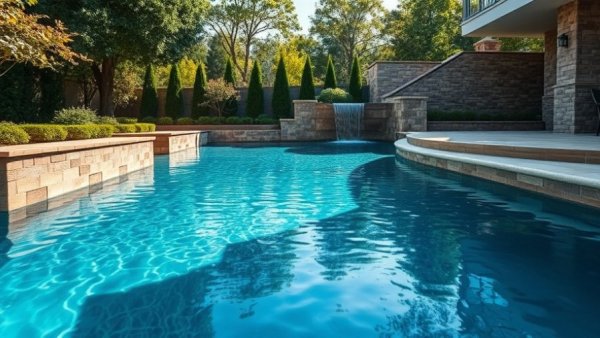 Innovative pool remodeling ideas with waterfall features in elegant backyard.