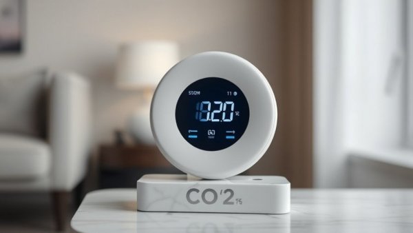 IKEA ALPSTUGA air quality sensor on marble base with digital display.