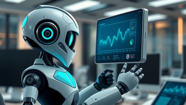 Robot studying OLED screen, highlighting burn-in concerns for remote workers.