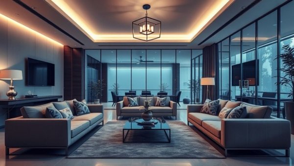 Modern luxury living space with invisible tech elements.