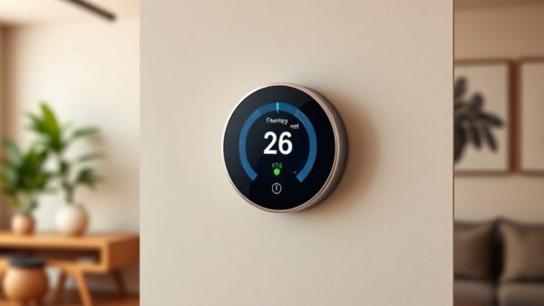 Smart thermostat showing energy savings, enhancing home efficiency.