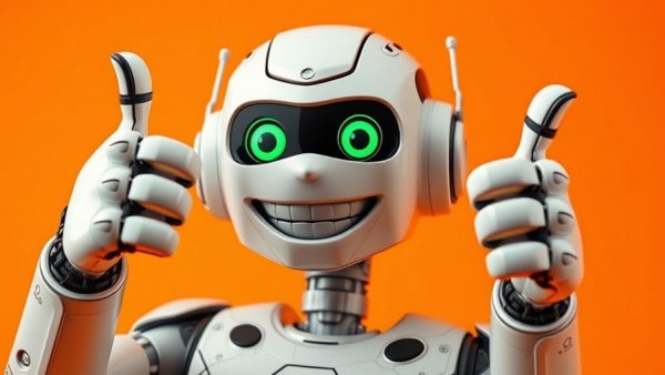 Robot gives thumbs up, symbolizing approval in AI search ranking.