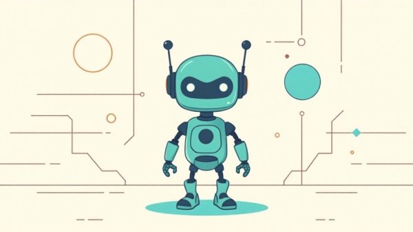 Abstract teal robot with geometric background