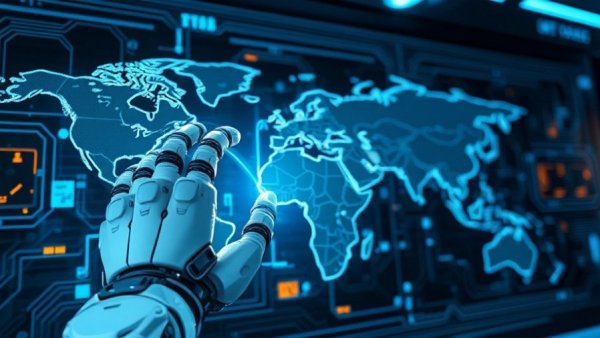 Robotic hand in futuristic interface illustrating quantum computing advancements